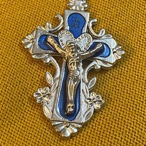 Silver and Blue Cross Pendant